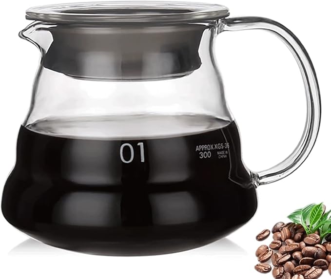 Glass Coffee Server for Drip Coffee Maker, Standard Glass Coffee Carafe, Coffee Pot with Lid, Clear, 01 360ml(12oz)