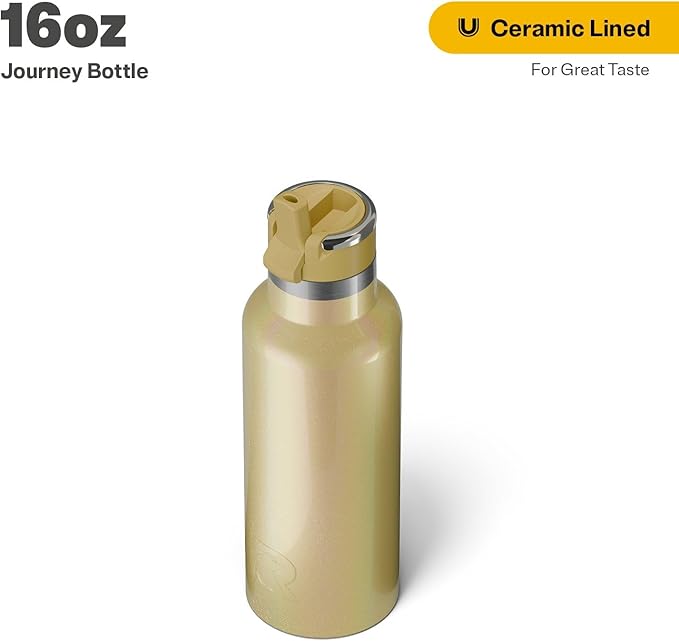 RTIC 16oz Journey Bottle Metal Stainless Steel Vacuum Insulated, BPA Free, Reusable, for Water, Hot and Cold Drinks, Travel, Sports, Camping, Sunlight Glitter