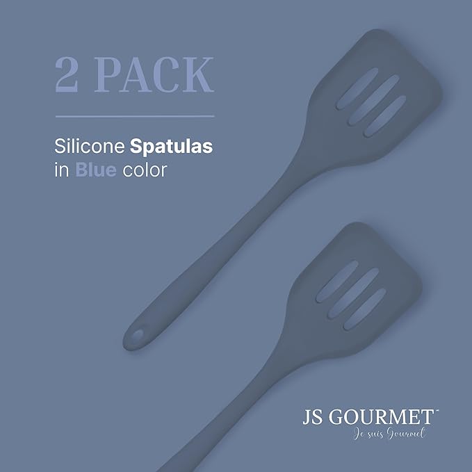 Silicone Slotted Turner Set – 2-Piece Set of Turner Spatulas for Eggs and Pancakes – Kitchen Tools and Accessories with Comfortable Handles, Heat-Resistant Utensils for Cooking & Baking – Blue