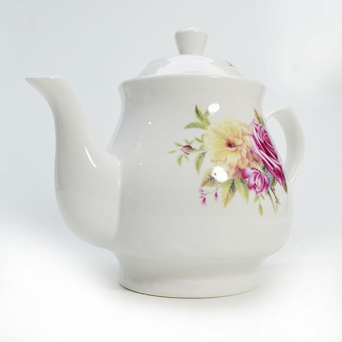 European Style Porcelain Teapot, Coffee Tea Water Pot Vintage Ceramic Kettle (28oz)
