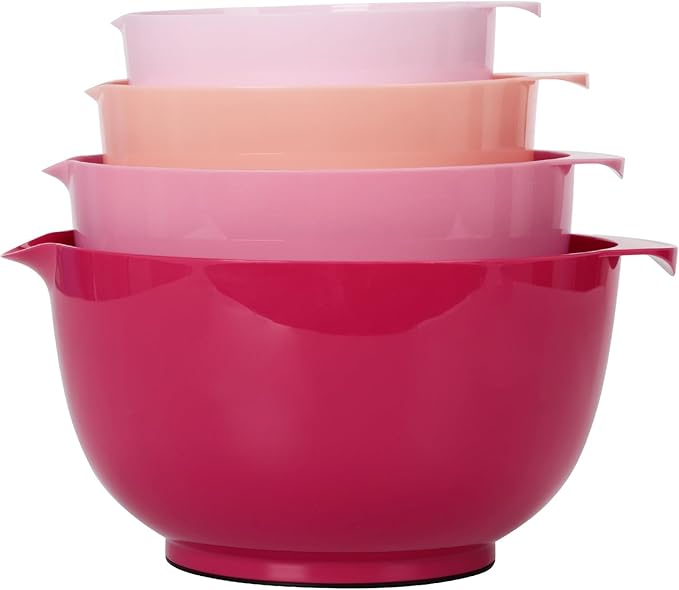 BoxedHome Classic Mixing Bowl Set, BPA Free Plastic, Microwave and Dishwasher Safe (Set of 4, Rose red), 4.5 quarts