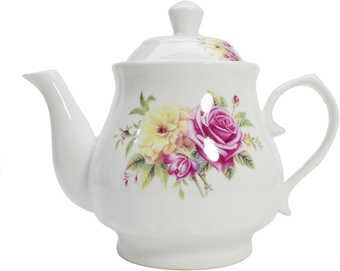 European Style Porcelain Teapot, Coffee Tea Water Pot Vintage Ceramic Kettle (28oz)