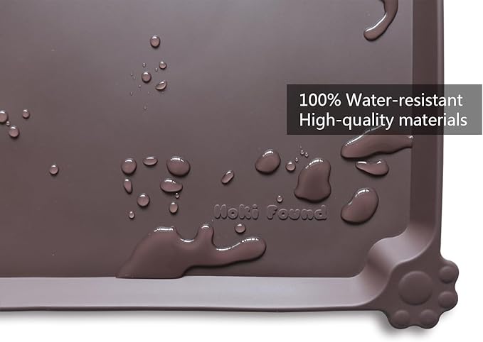Hoki Found X-Large Silicone Non-Slip Pet Feeding Mats - Waterproof, Ideal for Dogs, Cats & Carpets - Dark Oak