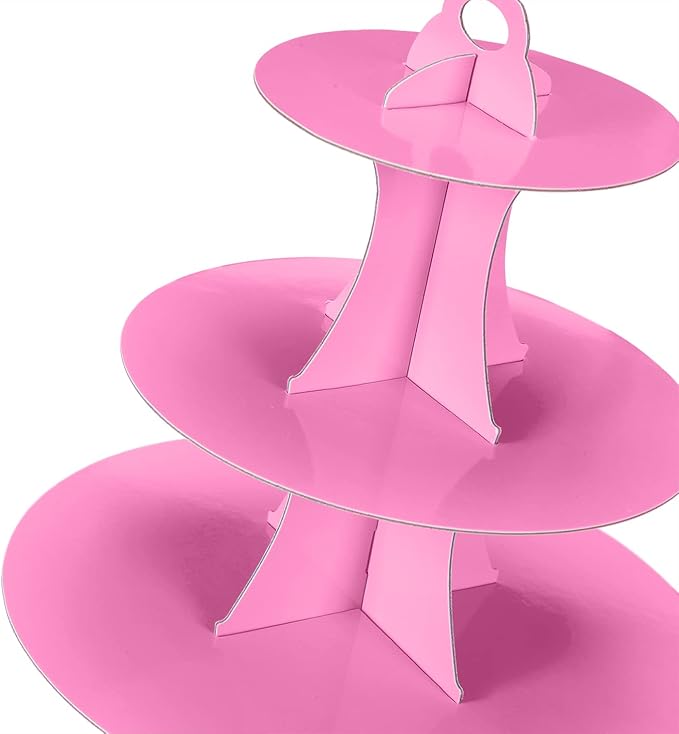 3-Tier Cupcake Stand, Cake Stand holder, Tiered DIY Cupcake Stand Tower for Dessert Table Displays, Birthday Theme Party Favors Decoration, Floral Tea Party, 12" W x 12.8" H, Pink