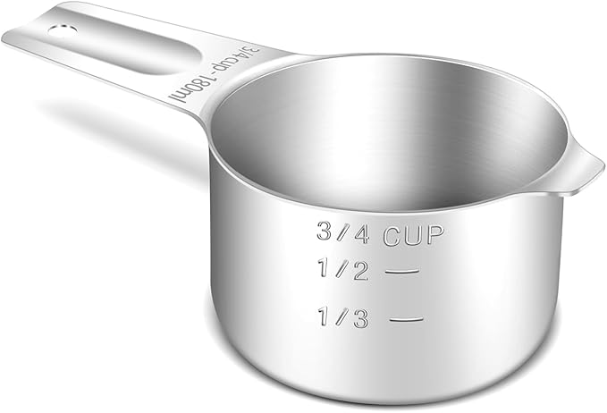 1PCS 3/4Cup (180ml, 6oz) Single Measuring Cup, Stainless Steel Measure Scoop, Metric and US Measurement, Heavy Duty, Dishwasher Safe
