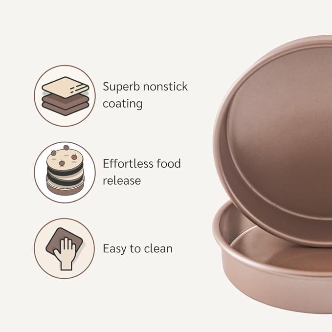Non Toxic Nonstick 9 inch Round Cake Pans Set of 2 | Quality Non Stick 9 inches Layer Circle Cake Pan 2 inches Deep | Best 9in Baking Pan PFOA, BPA free Nontoxic | 9inch 9inches Cake Pans Set