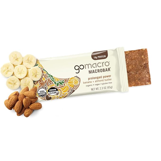 GoMacro MacroBar Organic Vegan Protein Bars - Banana + Almond Butter, (2.3 Ounce Bars, 12 Count)