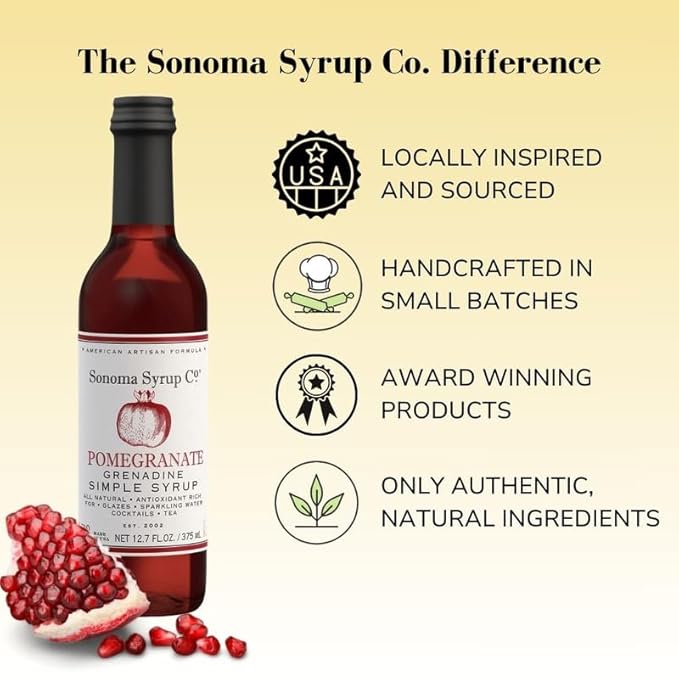 Sonoma Syrup Co Pomegranate Grenadine Simple Syrup, 12.7 oz for Cocktails, Tea, and Baking
