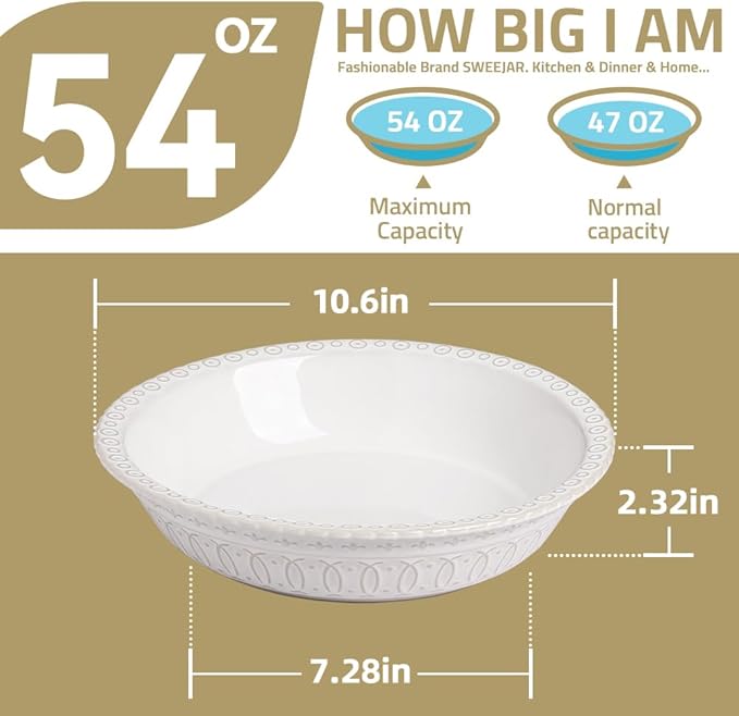 Sweejar Ceramic Pie Pan - Round Baking Dish, Non-Stick for Quiche, Tart, Cake, Pumpkin Pie & Pot Pies (Gray, 10 Inches)