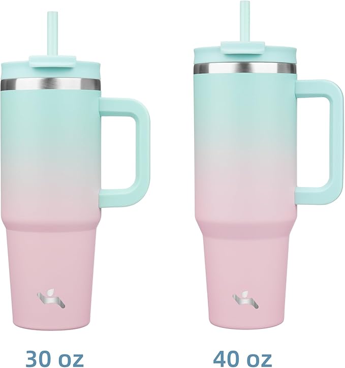 30 oz Tumbler with Handle and 2 Straws,2 in 1 Lid Insulated Water Bottle Stainless Steel Travel Coffee Mug,Gum