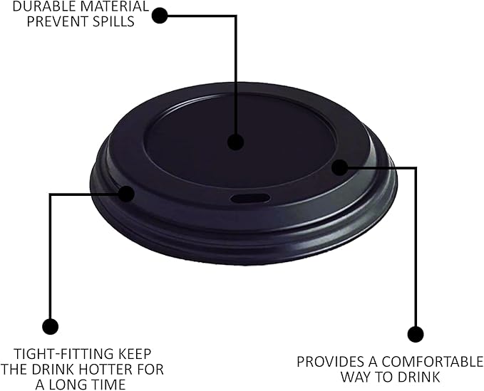 Smygoods Coffee Cup Lids, Dome Lid for 10/24 Ounce Cups, Paper cups, Black, 50 Count [No Cups Included]