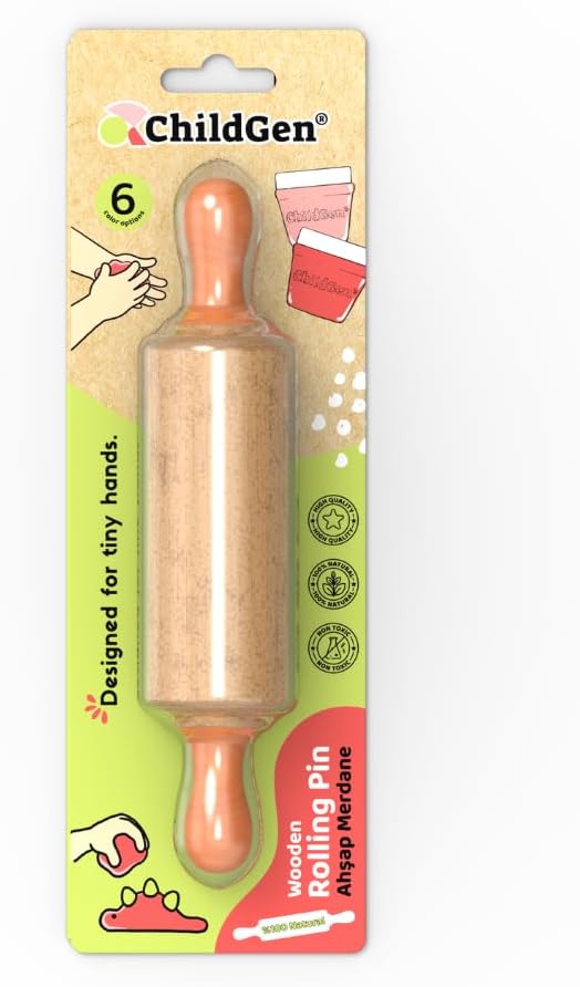 Wooden Play Dough Roller for Kids | Rolling Pin for Playdough & Clay, Safe Natural Art Supplies for Toddlers and Preschool Kids (Orange)
