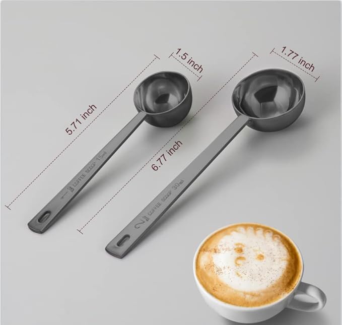 Premium Coffee Scoop Set, Set of 2, Metal Stainless Steel Long Handle Coffee Scoop, Measuring Coffee Spoons Contains 1 Tablespoon (15 ml) and 2 Tablespoons (30 ml) Spoon-Black