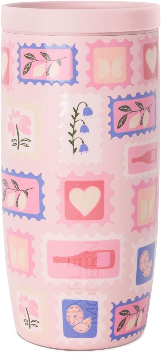 Simple Modern Mother's Day Travel Coffee Mug Tumbler with 360° Lid | Gifts for Her | Ceramic-Lined Insulated Stainless Steel Cold Brew Iced Coffee Cup | Voyager Signature | 16oz | Stamps