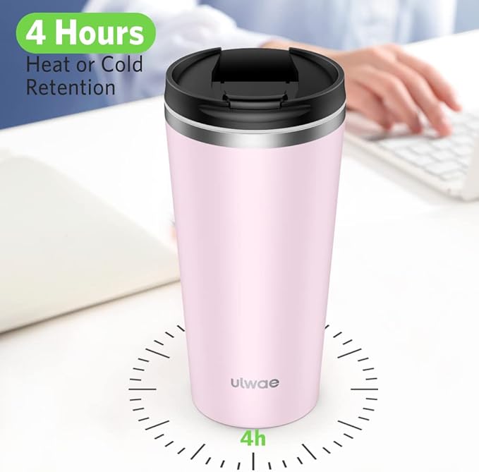 Insulated Coffee Mug with Ceramic Coating, 18oz Travel Mug with Leak-proof Lid, Vacuum Double-wall Tumbler, Stainless Steel Thermal Cup for Tea, Hot Cocoa, Cold Beverage, Ice Drinks
