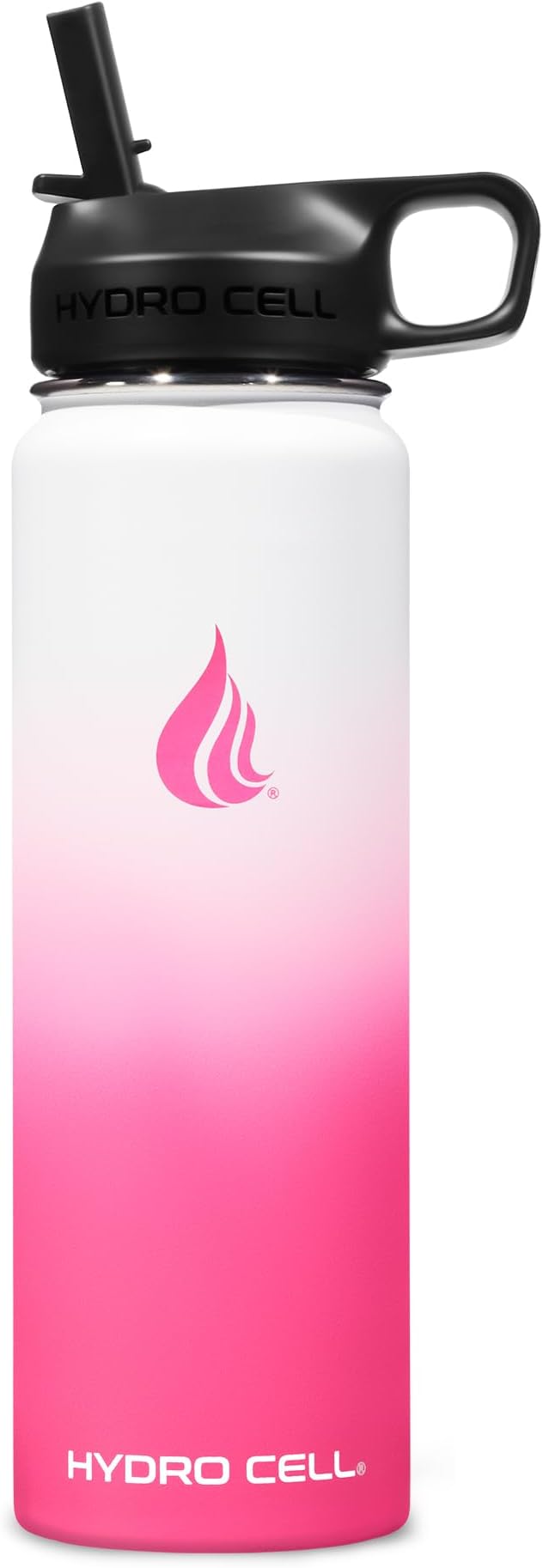 HYDRO CELL Stainless Steel Insulated Water Bottle with Straw - For Cold & Hot Drinks - Metal Vacuum Flask with Screw Cap and Modern Leakproof Sport Thermos for Adults (White/Pink 24oz)