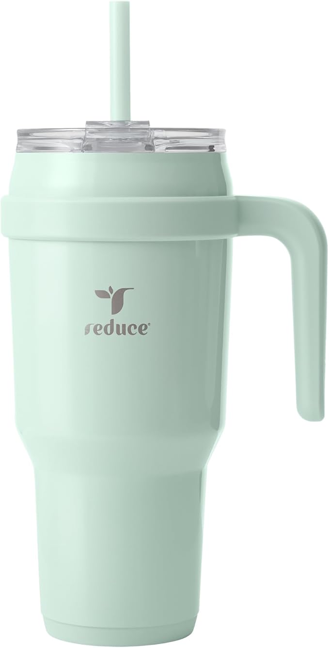 REDUCE Cold1 40 oz Tumbler with Handle - Vacuum Insulated Stainless Steel Water Bottle for Home, Office or Car, Reusable Mug with Straw or Leakproof Flip Lid, Keeps Drinks Cold All Day-Gloss Sea Glass