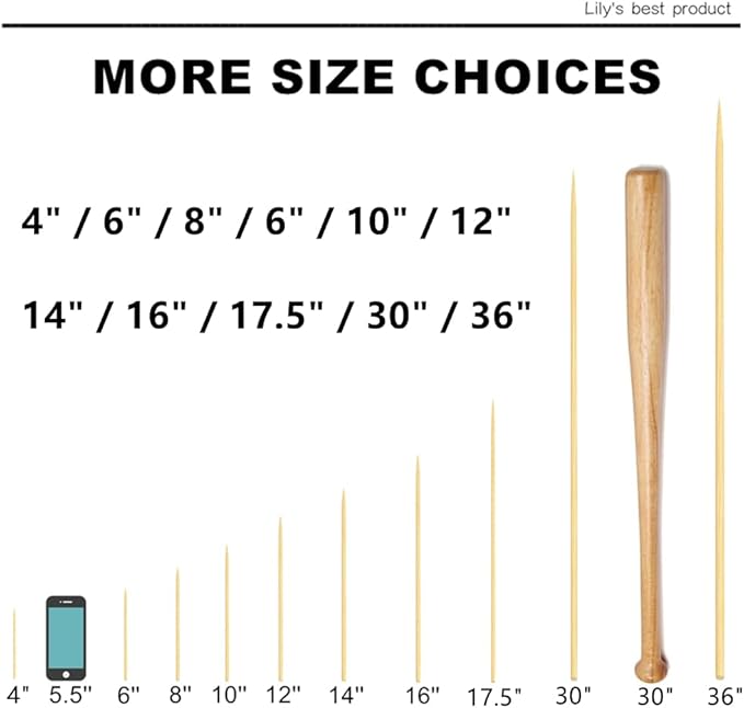 10" Natural Bamboo Skewers for BBQ，Appetiser，Fruit，Cocktail，Kabob，Chocolate Fountain，Grilling，Barbecue，Kitchen，Crafting and Party. Φ=4mm, More Size Choices 6"/8"/12"/14"/16"/17.5"/30"/36"(200 PCS)
