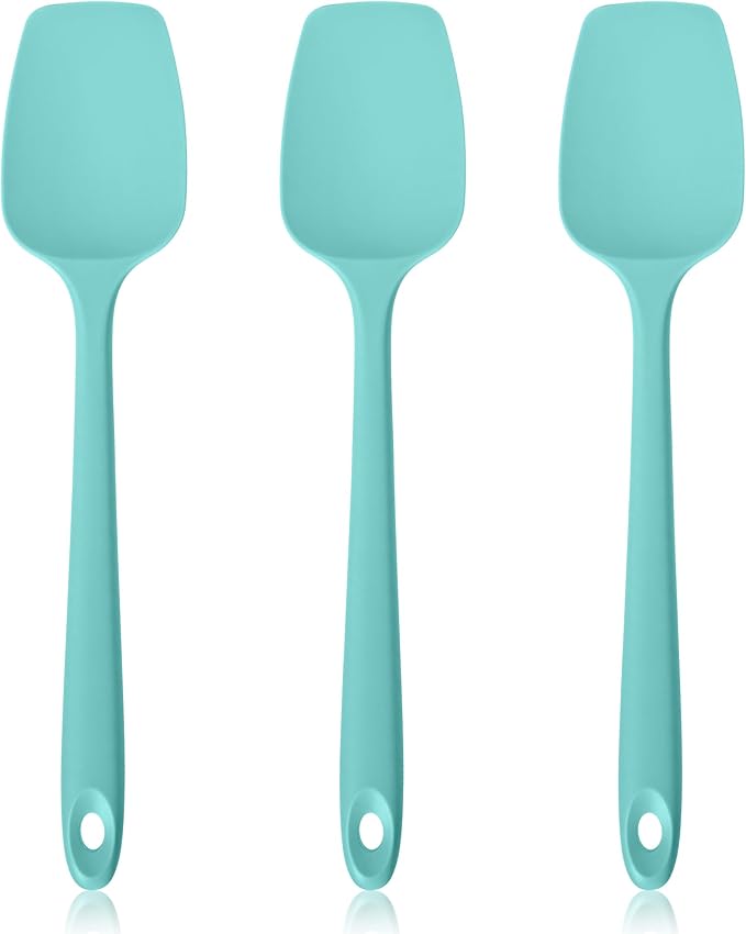 600ºF Heat Resistant Spatulas, High Heat Food Safe Semless Kitchen Silicone Spoon Spoonula Scraper Set for Cooking Baking Mixing Scraping Stirring Nonstick Cookware Pan Bowl (3Pcs,Turquoise)