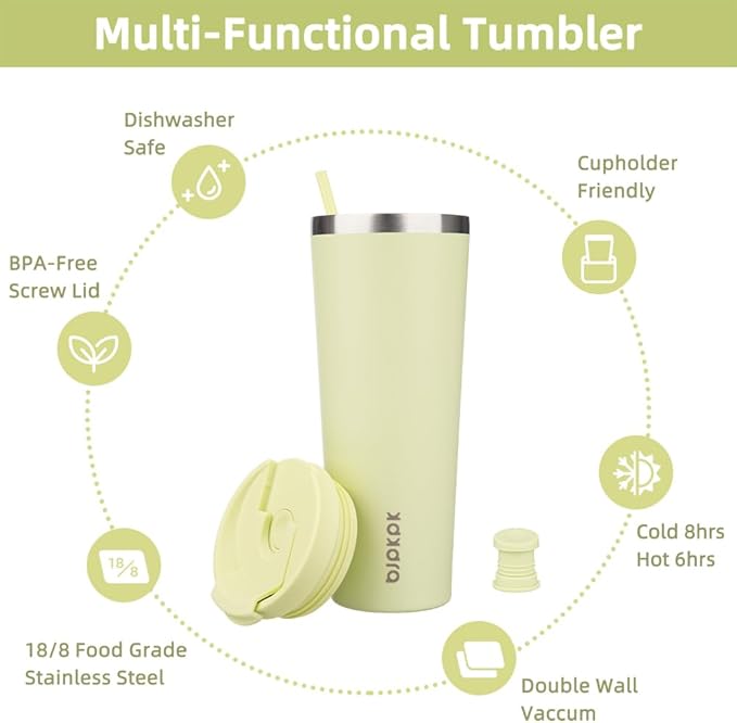BJPKPK 26oz Insulated Tumbler With lid And Straw Stainless Steel Tumblers Travel Coffee Mug Reusable Thermal Cup,Macaron Green