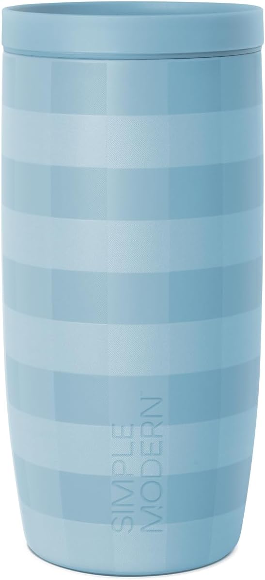 Simple Modern Voyager Signature | 16oz Travel Coffee Mug Tumbler with 360° Lid | Gifts for Women Men | Ceramic-Lined Insulated Stainless Steel Cold Brew Iced Coffee Cup | Blue Jay Gingham