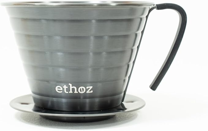 Ethoz® Pour Over Coffee Maker – Sustainable Stainless Steel Pour Over with Built-In Reusable Filter, Flat/Convex Bottom for Even Extraction, Eco-Friendly Design, Precision Anywhere Brewing