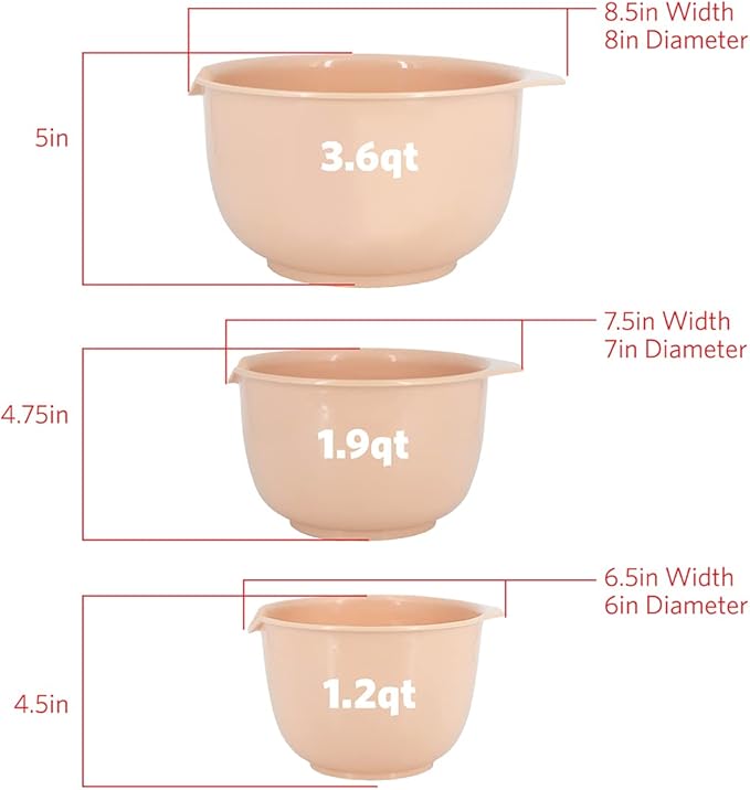GLAD Mixing Bowls with Pour Spout| Nesting Design Saves Space | Non-Slip, BPA Free, Dishwasher Safe Plastic | Kitchen Cooking and Baking Supplies, Blush, 3 piece set