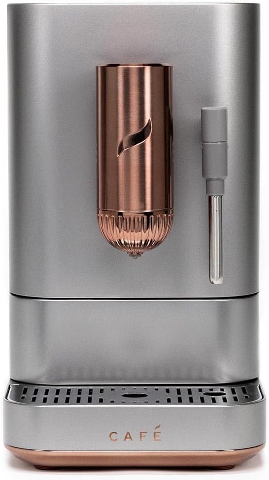 Café Affetto Automatic Espresso Machine + Milk Frother | Built-In & Adjustable Espresso Bean Grinder | One-Touch Brew in 90 Seconds | Steel Silver, 1.2 Liter, (C7CEBBS2RS3)
