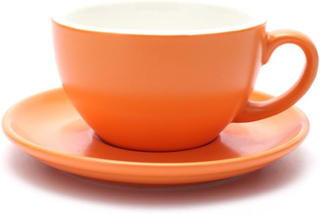 Double Espresso Coffee Cup and Saucer, Small Cappuccino and Speciality Coffee, New Bone China for Coffee Shop and Barista (Matte Orange, 5 oz)