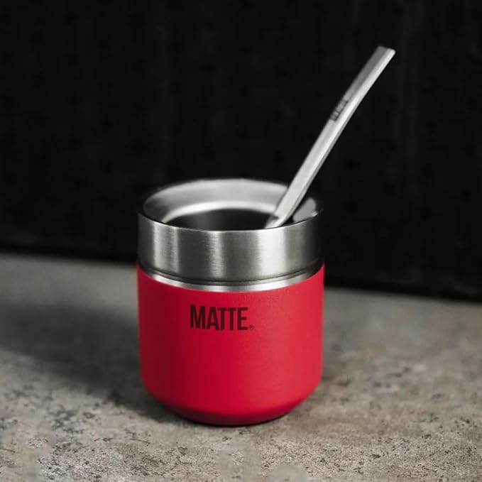 Matte 6.5 oz Yerba Mate Gourd and Bombilla Set - Includes DS Pro Box - BPA Free Yerba Mate Set Kit with Mate Straw, Elegant Design, Non-Slip Base (Scarlet)