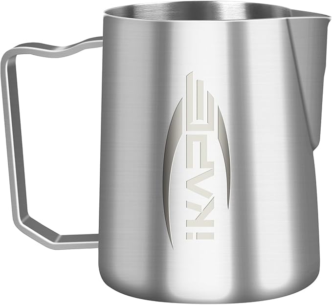 IKAPE Espresso Milk Pitcher, Espresso Steaming Pitcher with Sharp Spout for Espresso Barista Tool, 20.3 oz / 600ml Milk Frothing Jug (Silver)