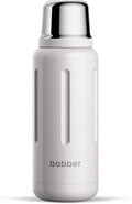 BOBBER 34 oz Stainless Steel Travel Thermos for Hot and Cold Drinks – Dishwasher Safe Metal Water Bottle with Cup Lid – Keeps Hot for 48 Hours – BPA-Free, Vacuum Insulated (Sand Grey)