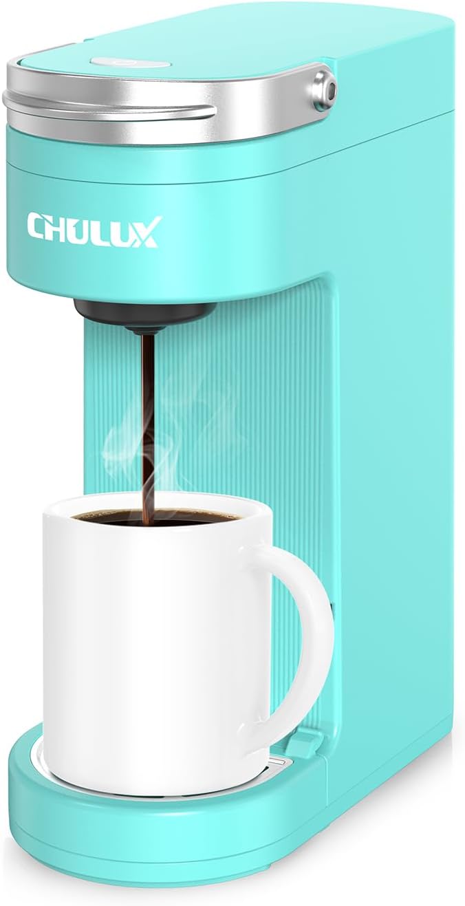 CHULUX Slim Single Serve Coffee Maker for K Cup, Mini Travel One Cup Coffee Machine for Home, Desk, Kitchen and Bedroom, Fits Travel Mug, Cyan