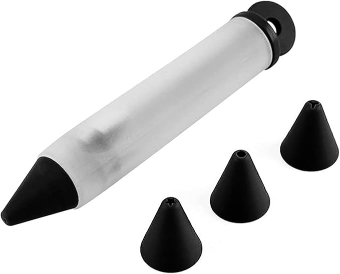 Cake Decorating Pen Dessert Decorating Tool, Silicone Food Syringe Cylinder with 4 Heads Cookie Icing Piping Nozzles Used for Chocolate Jam, Lettering, Drawing, Cream (Black)