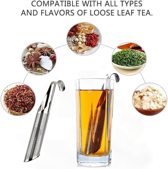 Stainless Steel Tea Diffuser, 2025 New Tea Artifact Creative Pipe Tea Infuser Mesh Strainer with Hanging Hook Handle, Universal Fine Holes Tea Interval Diffuser for Loose Tea Leaf Coffee Etc (1)