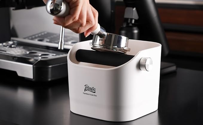 Espresso Knock Box - Bincoo Espresso Machine Knock Box/Espresso Grounds Knock Box, Barista Style Coffee Knock Box for Grounds with Removable Shock-Absorbent Knock Bar and Anti-Slip Base. (yellow)