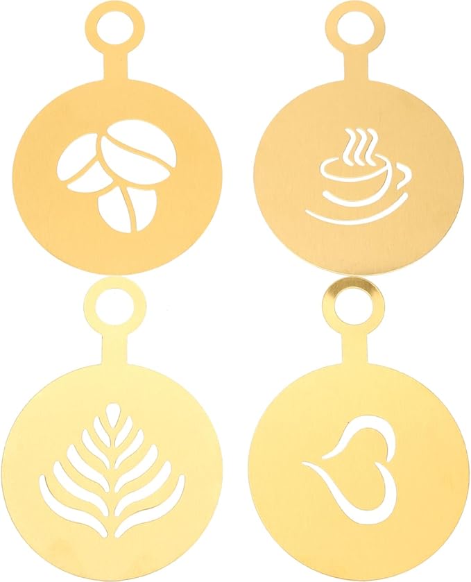 4Pcs Stainless Steel Coffee Stencils for Latte Art Easy to Clean Cappuccino Templates Milk Spray Tools for Home Decorating