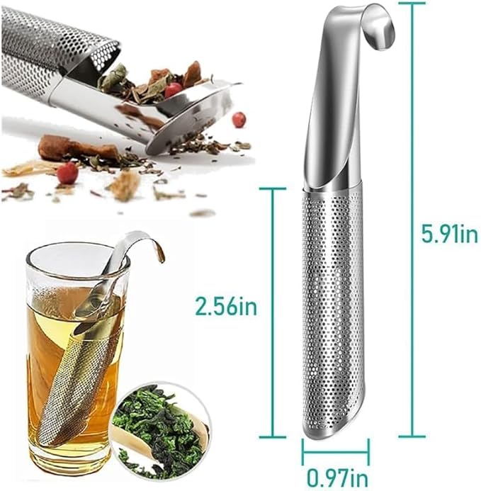 Stainless Steel Tea Diffuser, 2025 New Tea Artifact Creative Pipe Tea Infuser Mesh Strainer with Hanging Hook Handle, Universal Fine Holes Tea Interval Diffuser for Loose Tea Leaf Coffee Etc (1)
