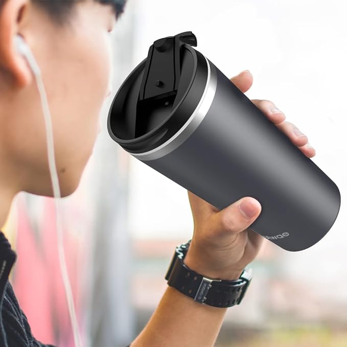 Insulated Coffee Mug with Ceramic Coating, 18oz Travel Mug with Leak-proof Lid, Vacuum Double-wall Tumbler, Stainless Steel Thermal Cup for Tea, Hot Cocoa, Cold Beverage, Ice Drinks