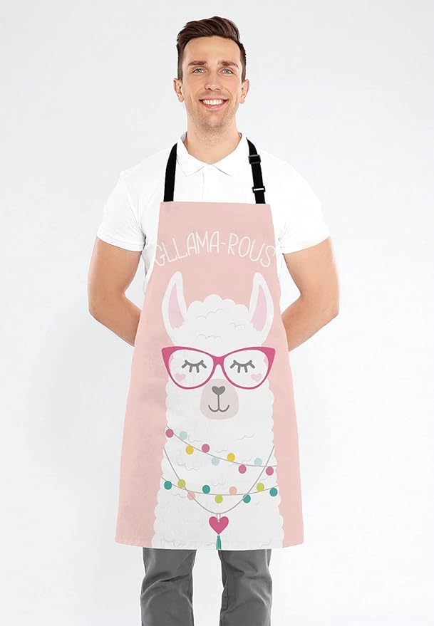 Inspirational and motivational Apron with Alpaca,Cute llama Gllama-rous Unisex Kitchen Bib with Adjustable Neck for Cooking Gardening,Adult Size