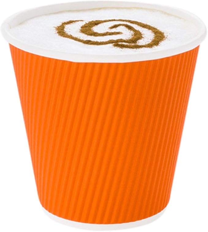 Restaurantware 8 Ounce Double Wall Disposable Coffee Cups, 25 Insulated Orange Paper Tumblers with Ripple Wall Design, Lids Sold Separately for Hot Drinks like Tea, Hot Chocolate, and More