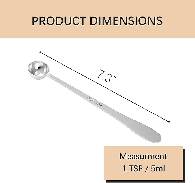 2PCS 1 Teaspoon(1tsp, 1/3tbsp, 5 ml) Single Measuring Spoon, Extra-long Handle Individual Measure Scoop, Stainless Steel Spoons Only