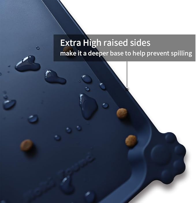 Hoki Found Large Waterproof Silicone Pet Food Mats Tray - Non Slip Pet Bowl Mats Placemat - Dog Pet Cat Feeding Mat - Dog Cat Food Mats -Pet Water Mats for Floors - French Navy