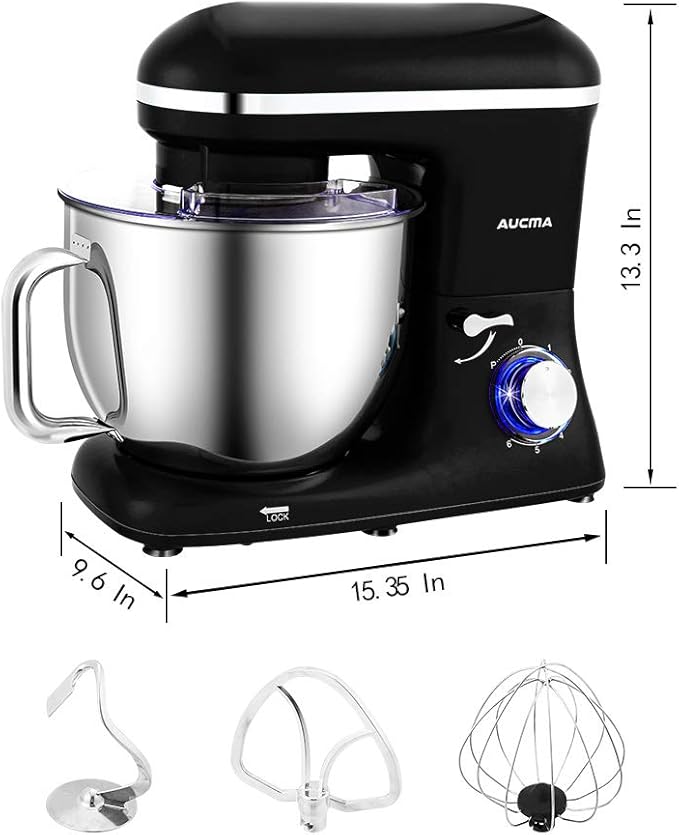 Aucma Stand Mixer,7.4QT Food Mixers, Kitchen Electric Mixer with Dough Hook, Wire Whip & Beater(Black, 7.4QT)