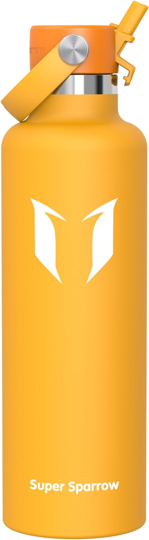 Super Sparrow Insulated Water Bottle - 17 Oz / 25 Oz / 32 Oz - Standard Mouth FlipFlow Flask - BPA Free, Leak Proof Drink Bottle- Ergonomic Straw Water Bottles for Work, Gym, Travel, Sports