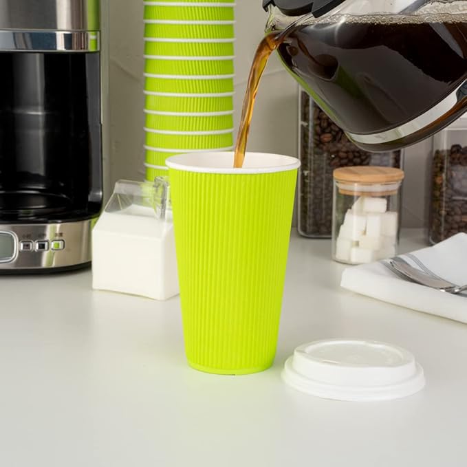 Restaurantware 12 Ounce Double Wall Disposable Coffee Cups, 500 Insulated Green Paper Tumblers with Rolled Rim Design, Lids Sold Separately for Hot Drinks like Tea, Hot Chocolate and More