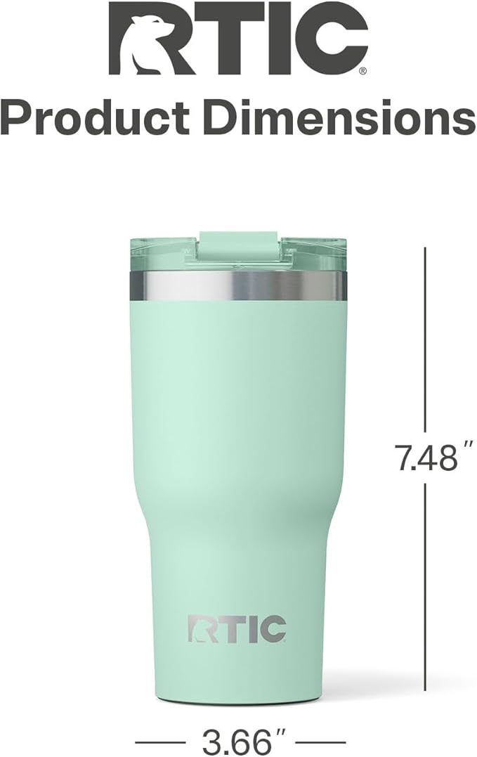 RTIC 20oz Essential Tumbler with Lid, Insulated, Stainless Steel, Metal, Double Wall Vacuum-Insulation, Ceramic Lined, Travel Cup for Iced Coffee, Tea, Hot and Cold Drink, Fresh Mint