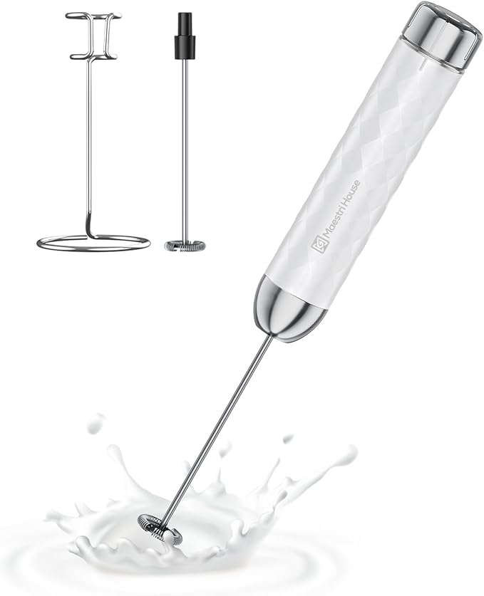 Maestri House Rechargeable Milk Frother with Stepless Speed Control, LunaFro 2.0 Handheld Electric Foam Maker Waterproof Drink Mixer Foamer for Lattes, Cappuccino