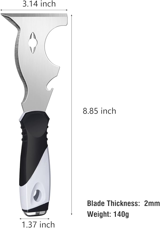 Mister Rui 10 in 1 Putty Knife - Multi Use Painters Tool, Taping Knife, Paint & Metal Scraper with Hammer End, Razor Blade Spackle Tool