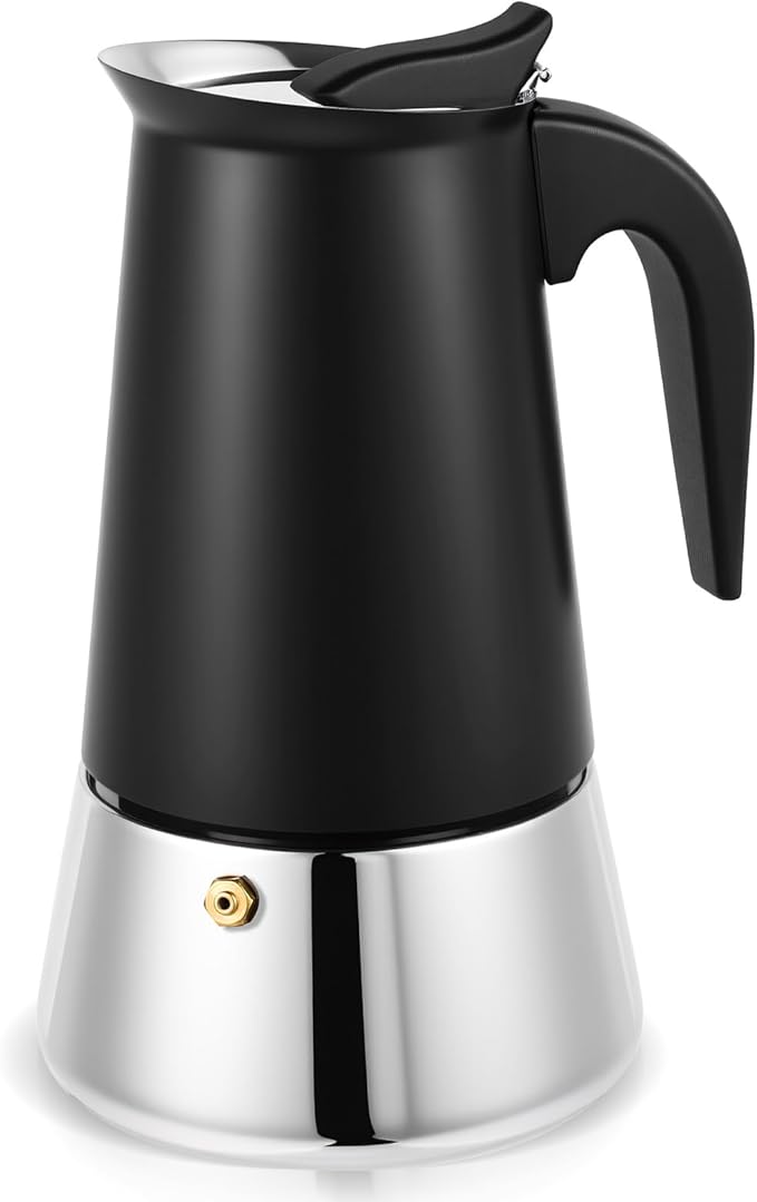 Moka Pot, 9 Cups (15.9 oz) Stovetop Espresso Maker, 304 Stainless Steel Moka Pot, Induction Compatible, Black